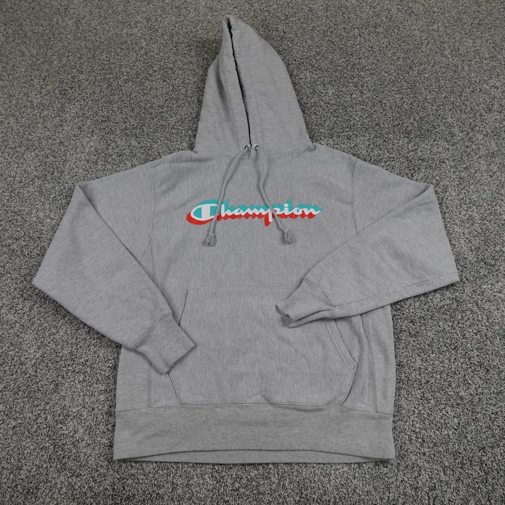 Champion Sweater Mens M Gray Reverse Weave Sweatshirt Hoodie Hoody Athletic Y2K